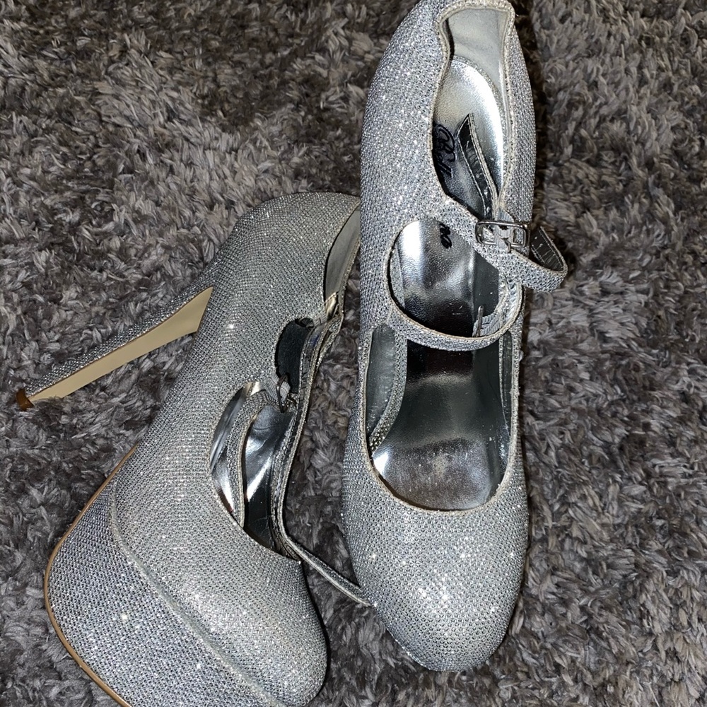 Shiny silver heels